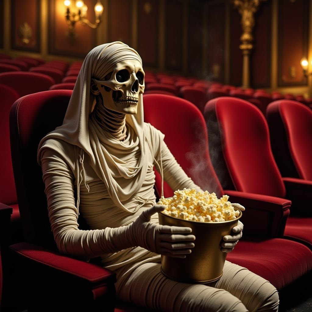 Egyptian Mummy Watching Movie in Cinema