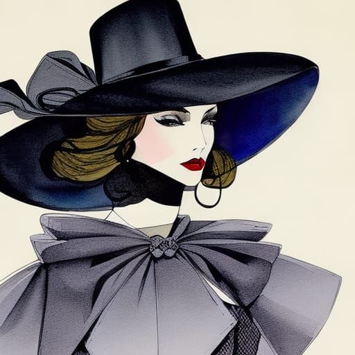 Elegant Fashion Sketch in Ink and Watercolor