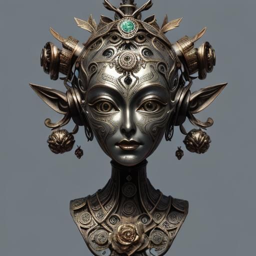 Elf Robot Girl with Intricate Metal Face