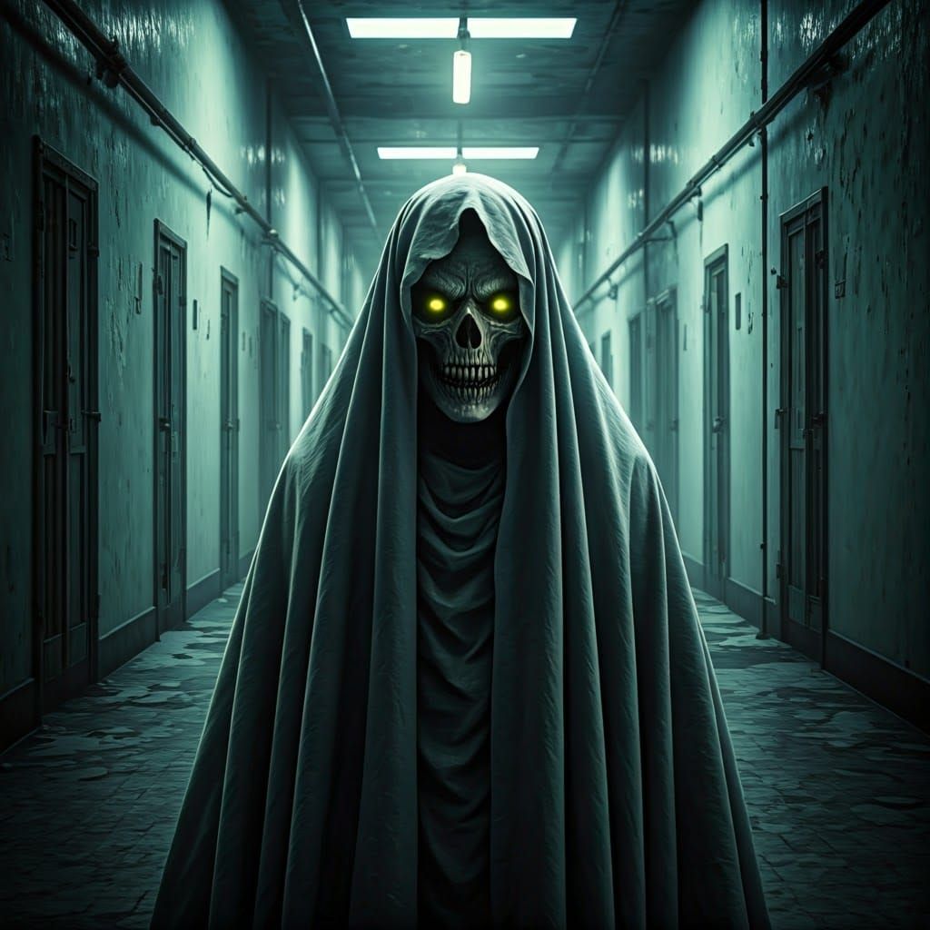 Ghost in Asylum Corridor, Gothic Horror Style