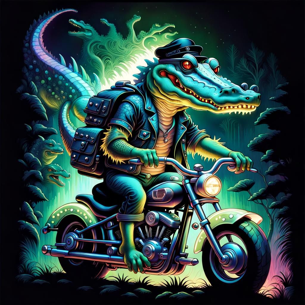 Crocodile on Harley in Digital Baroque Style