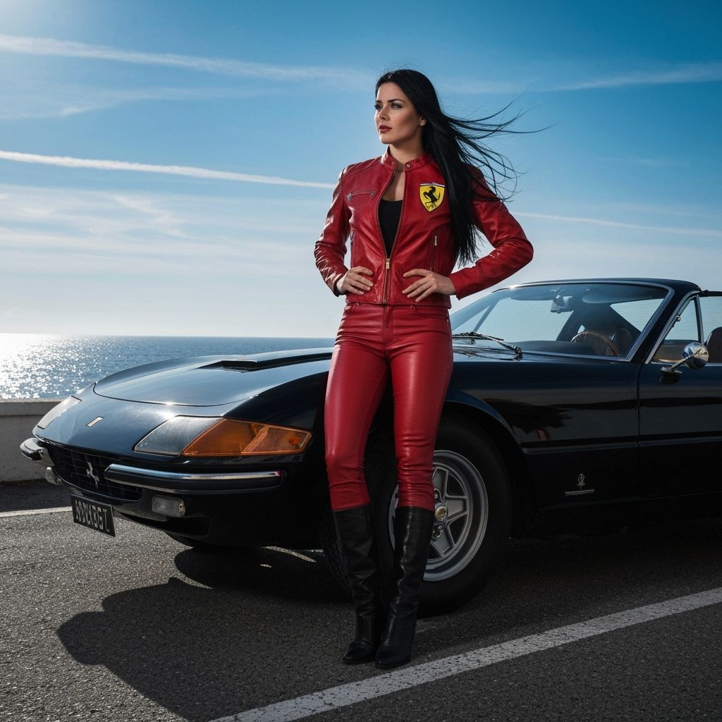 Italian Woman and Ferrari on Amalfi Coast