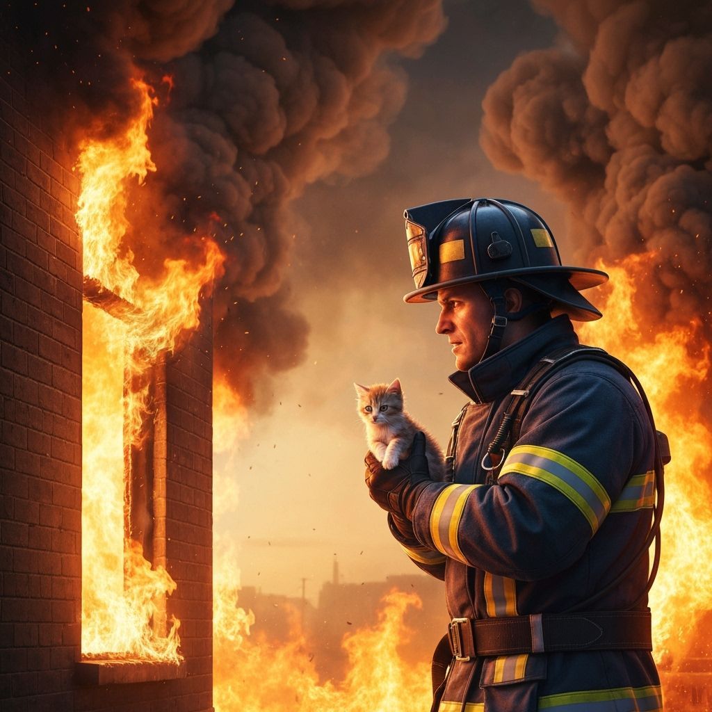 Firefighter Rescues Kitten From Burning Building