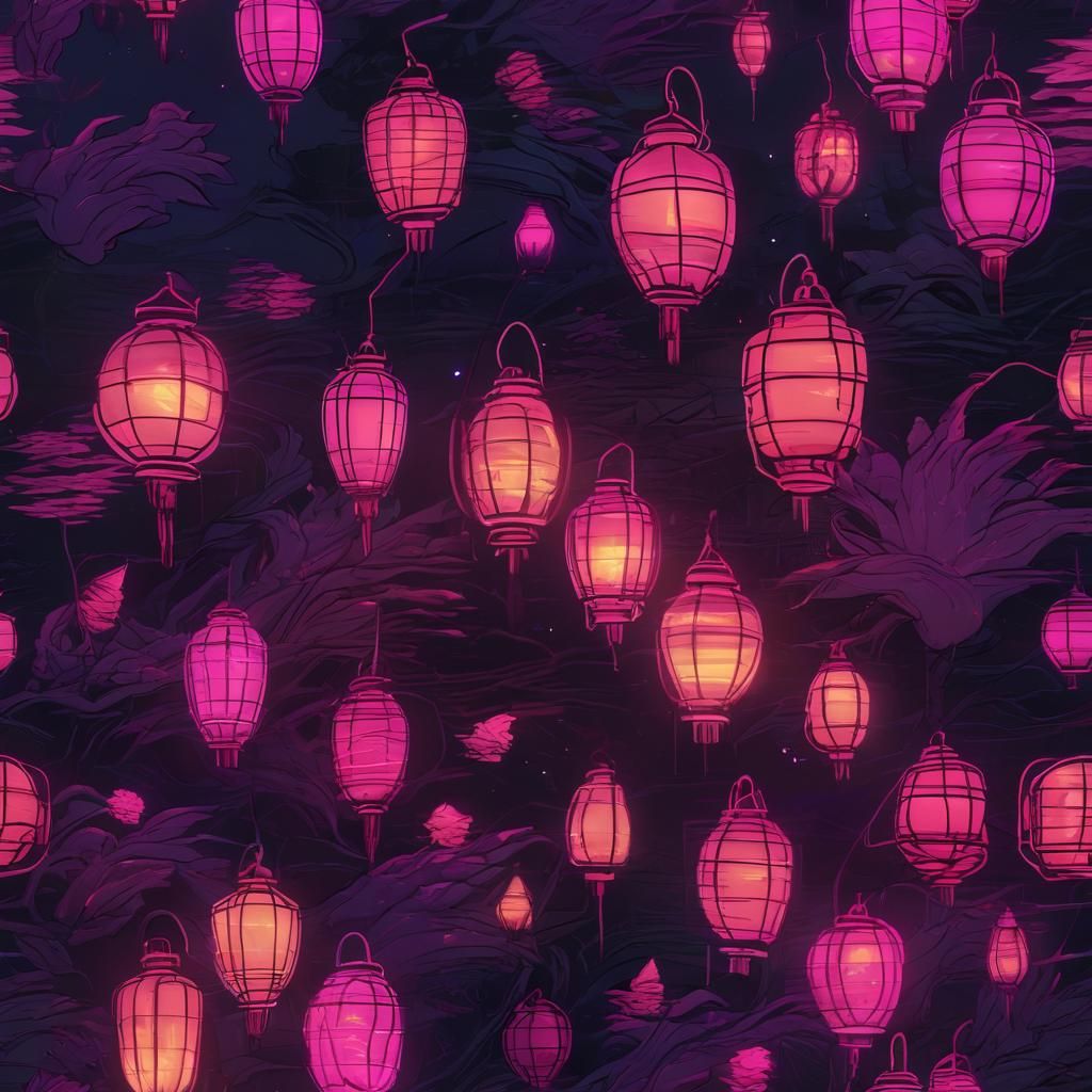 Midnight Ghost Lantern in Synthwave Neon Style