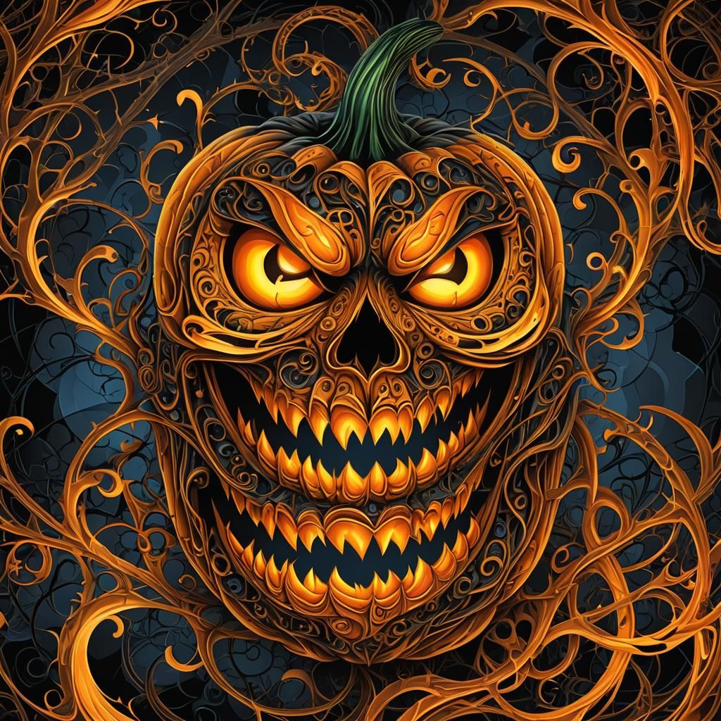 Eerie Glowing Jack-o-Lantern Fractal Vector Art