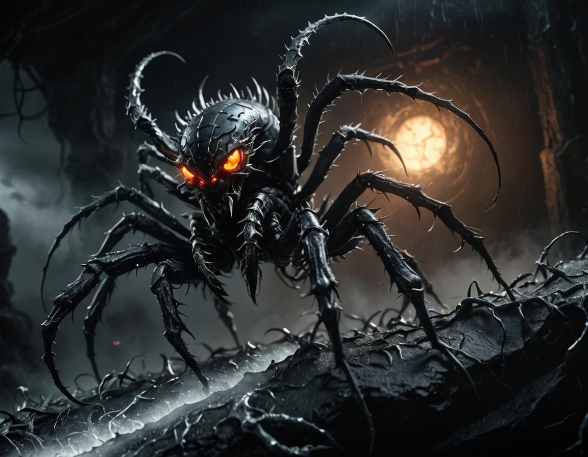 Magical Scorpio Arachnid Emerges from Dark Mists