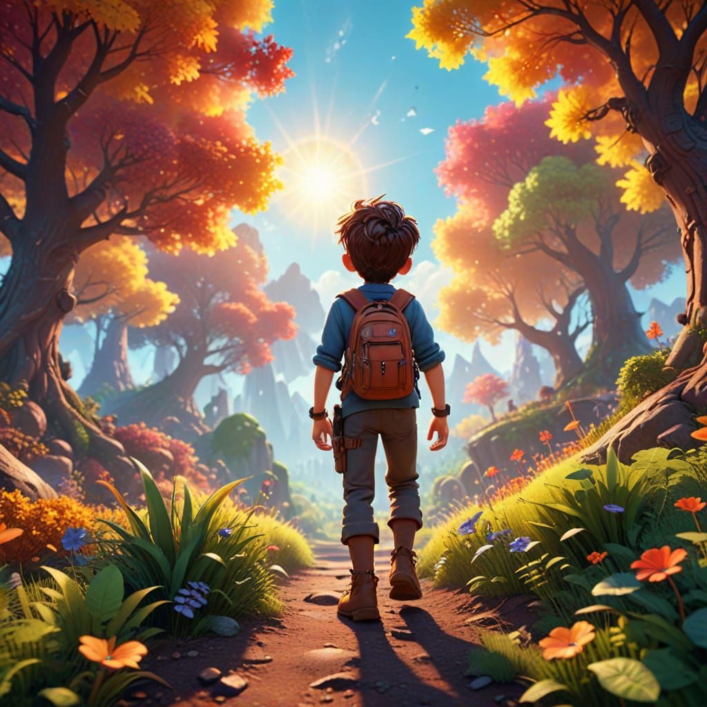 Young Adventurer in Vibrant 3D Animated World