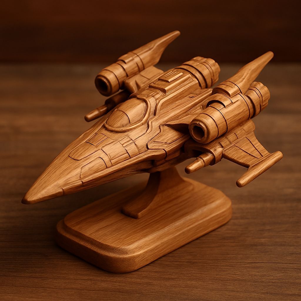 Exquisite Wooden Spaceship Sculpture