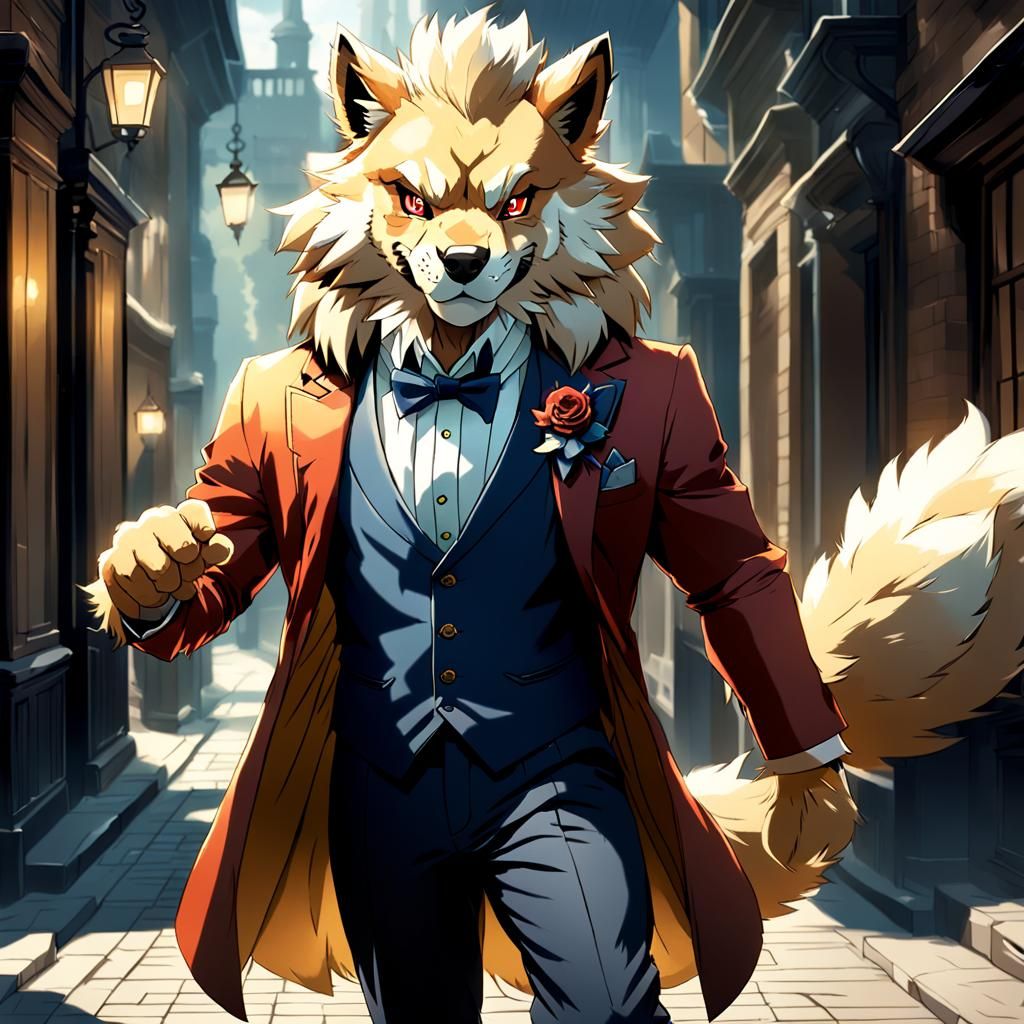 Gentleman Arcanine in Anime Cel-Shaded Style