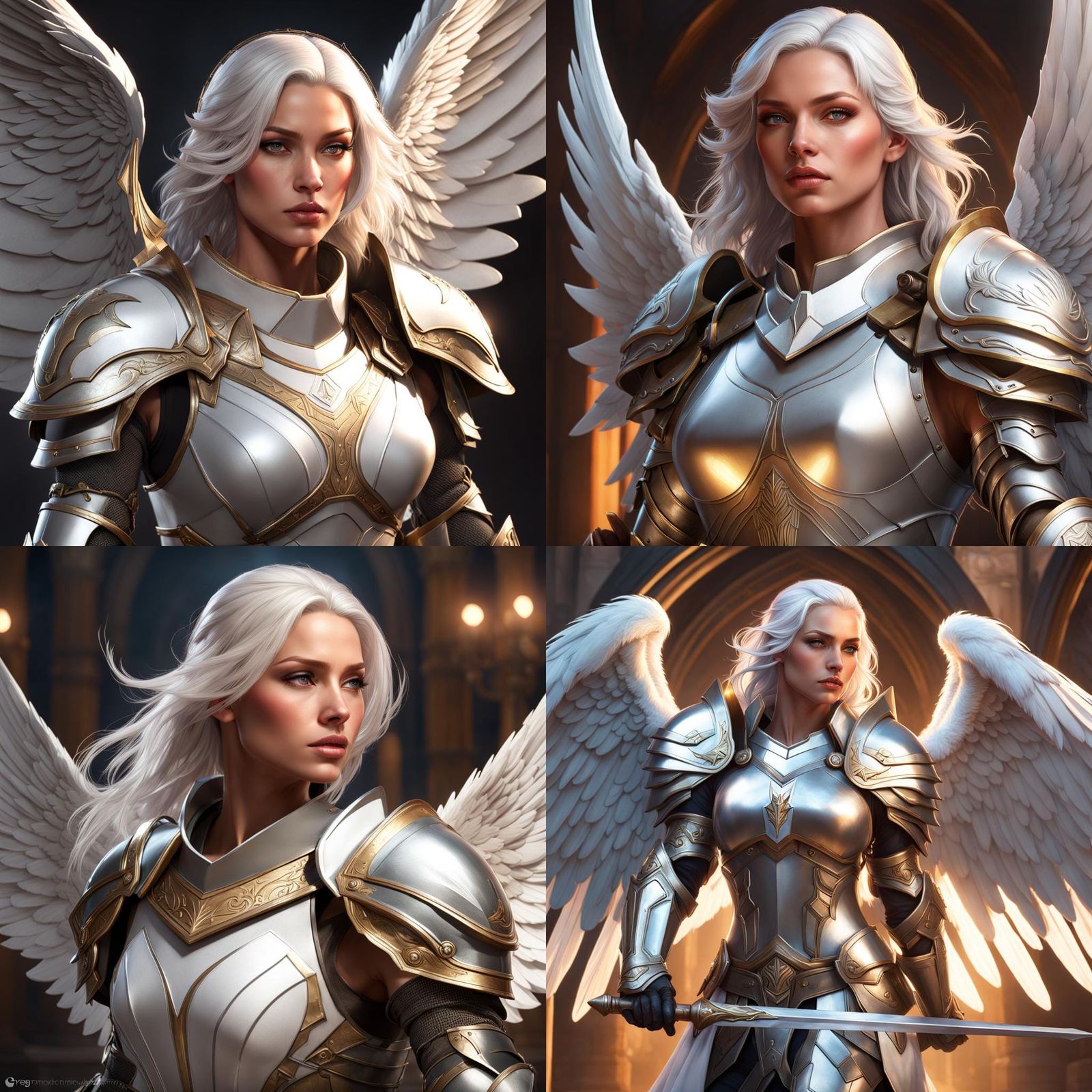 Armored Angel with Spear, Concept Art Portrait