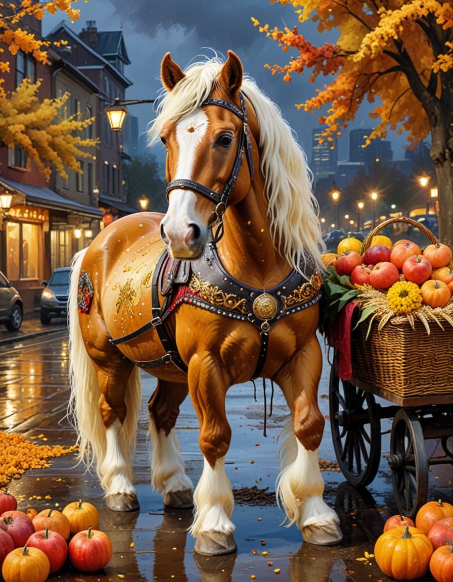Steampunk Gypsy Horse in Autumn Harvest
