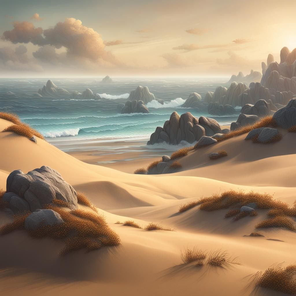 Seascape with Dunes and Child, Detailed Matte Painting