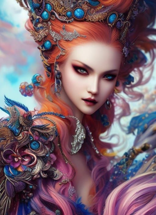 Mystical Fairy Queen with Punk Hair in Amber