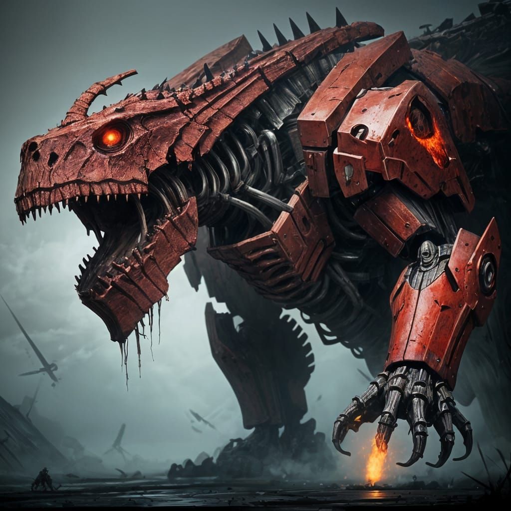 Horrific Biomechanical Ivory Mech in Gustave Doré Style