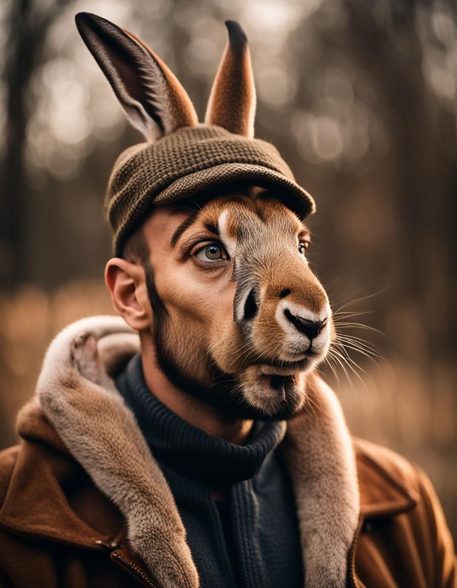 A man with a hare on his head