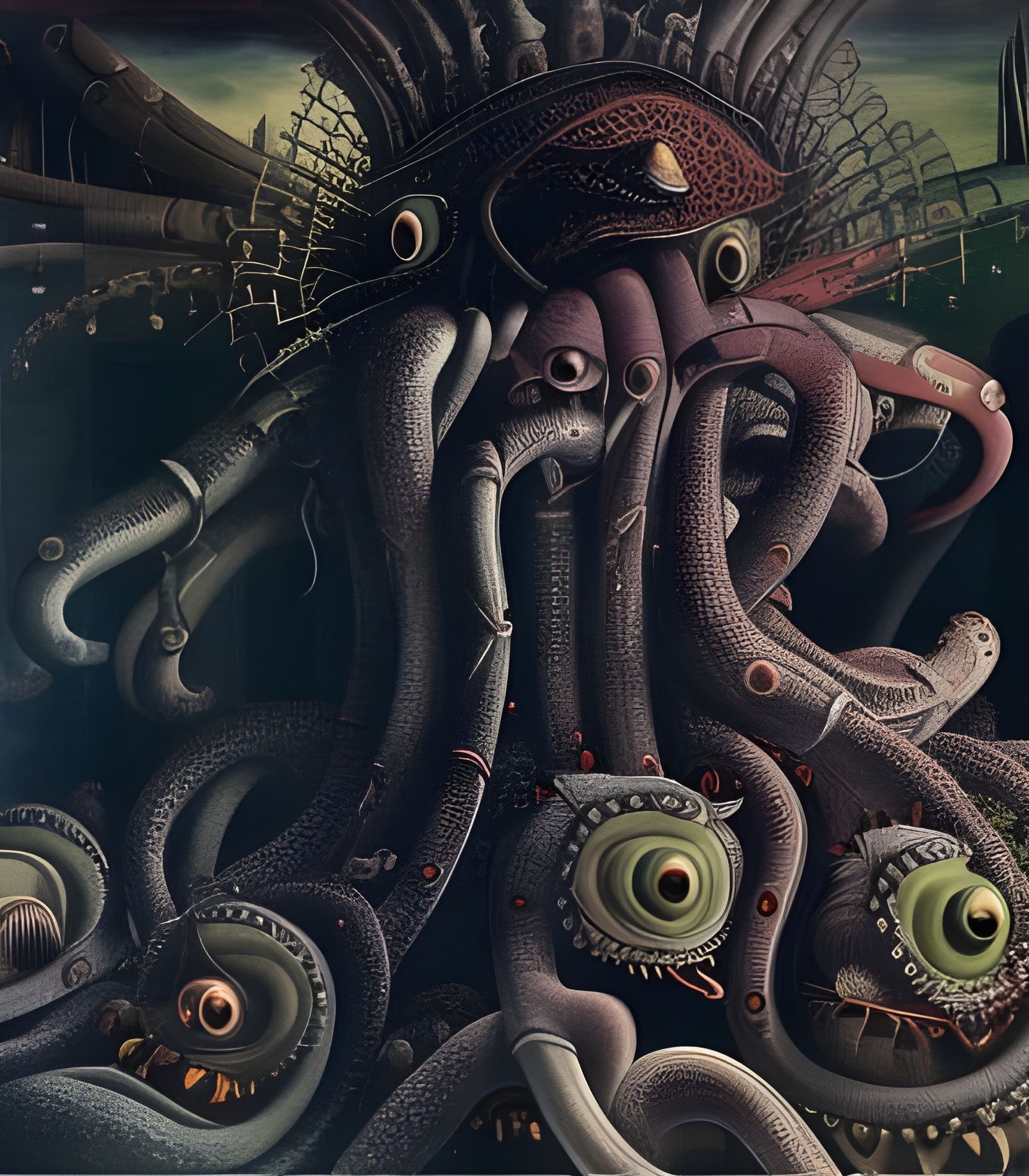 Surreal Octopus Landscape in H.R. Giger Style