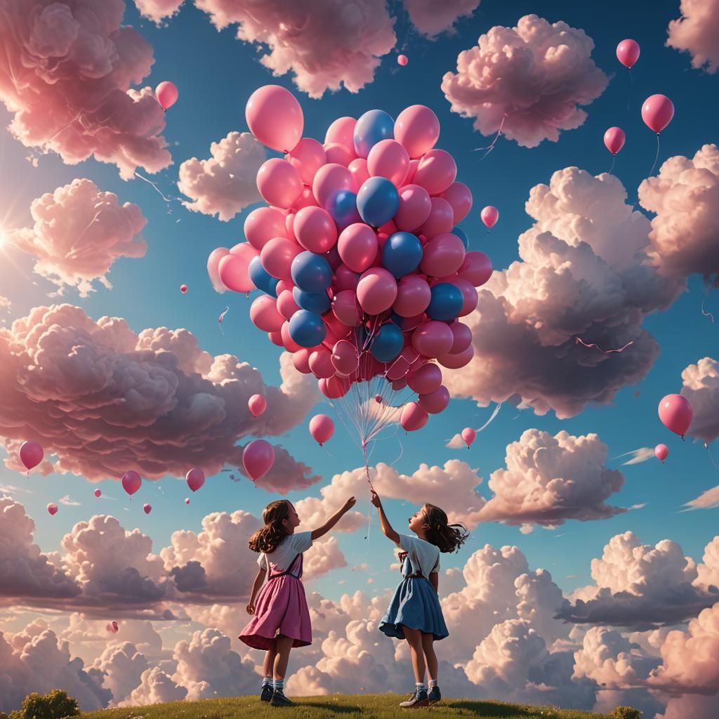 Girl Releases Pink Balloons into a Vibrant Sky