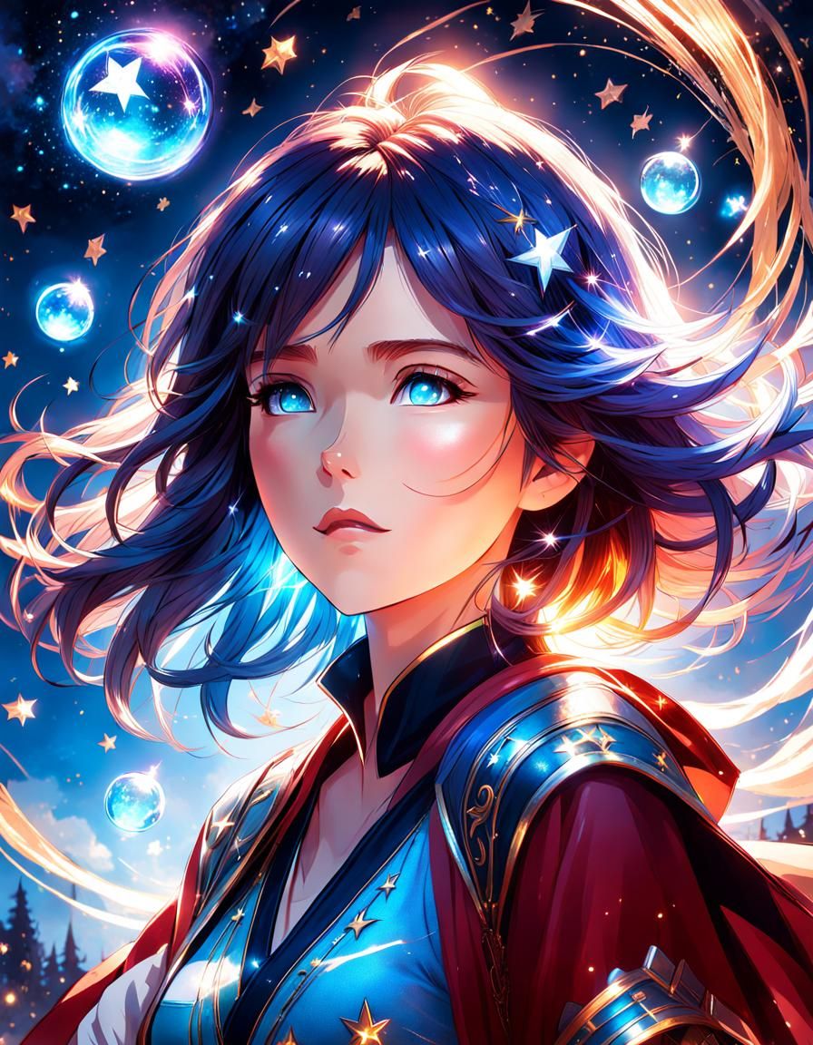 Girl Surrounded by Stars in Digital Art Style