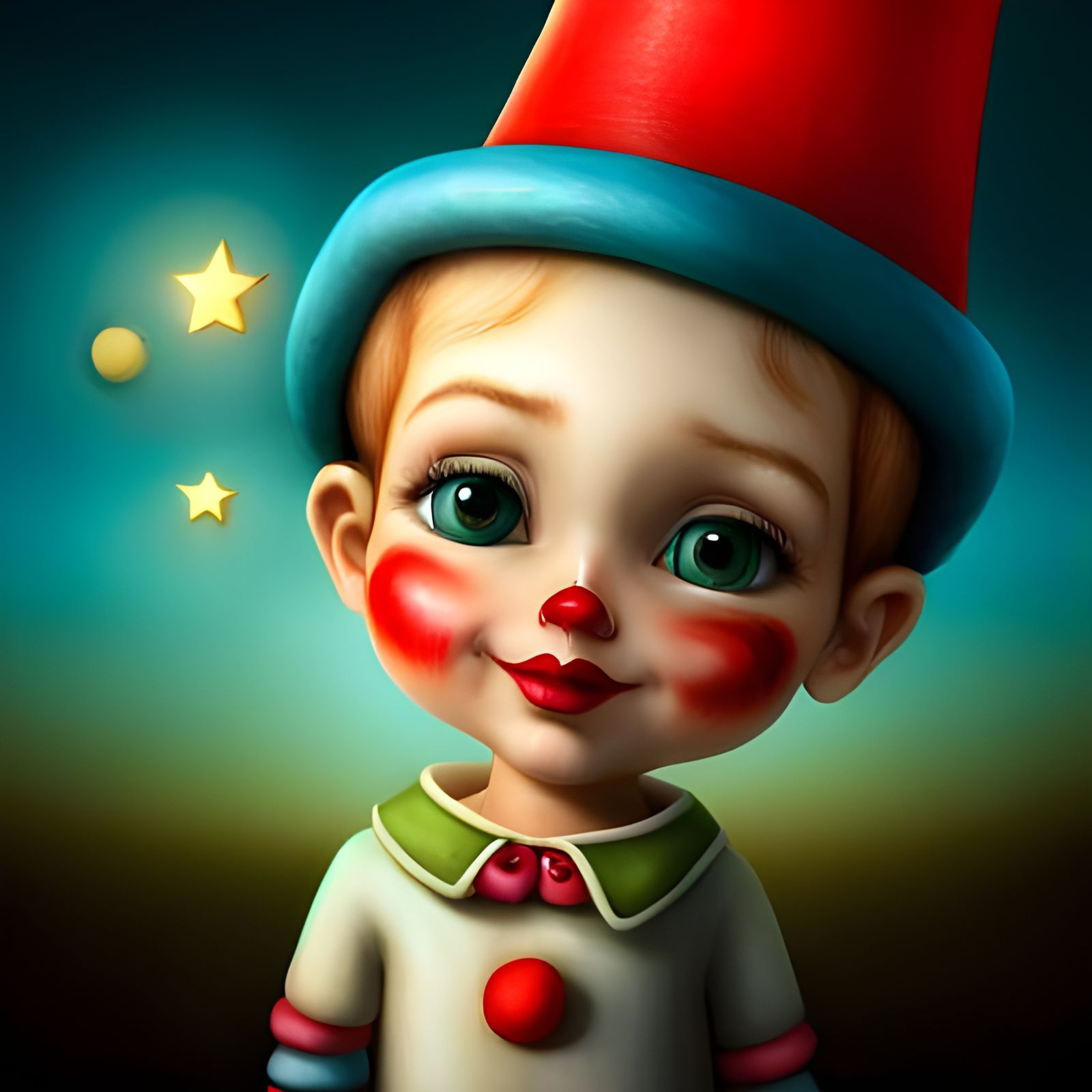 Adorable Clown Boy in Circus, Detailed Digital Art