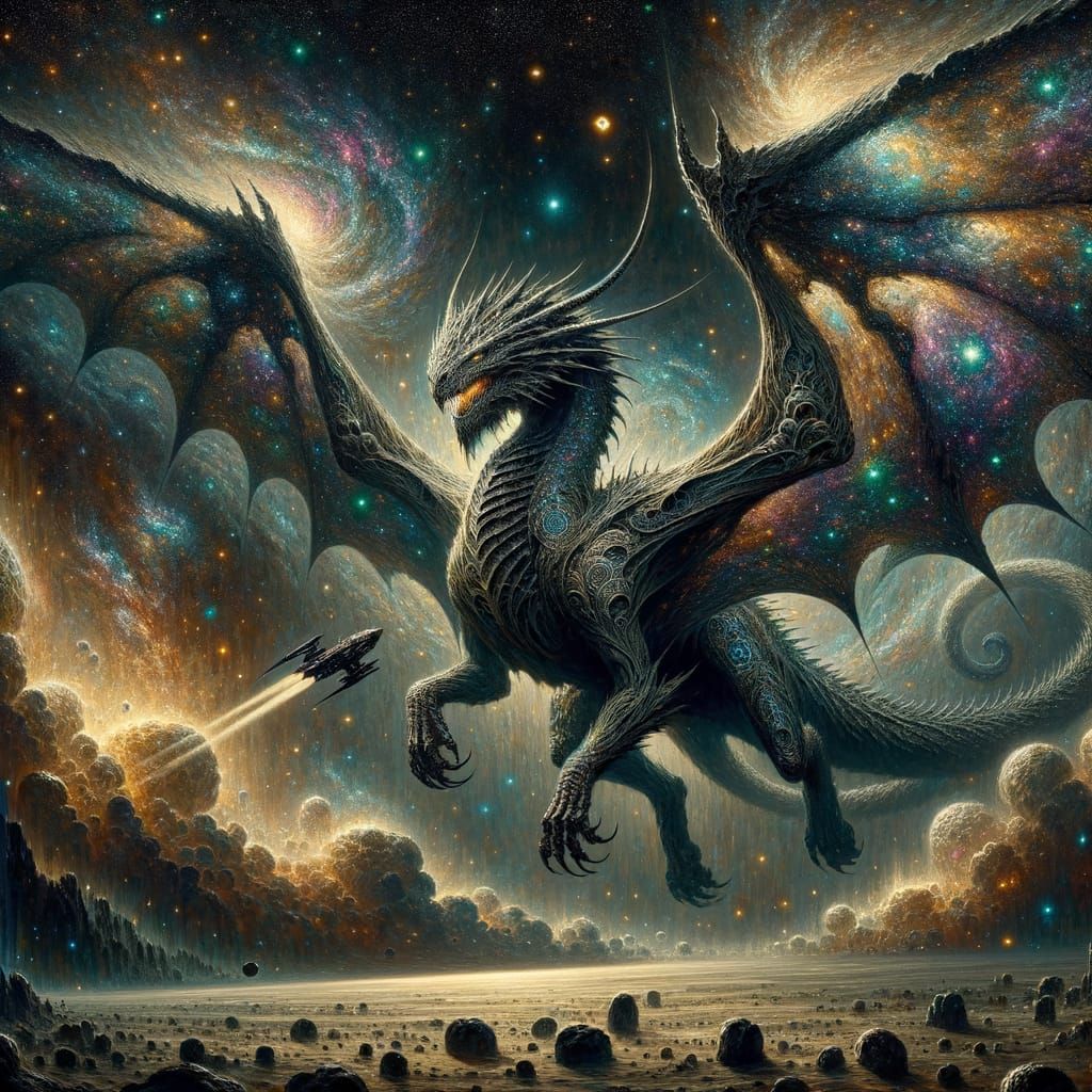Cosmic Dragon Soaring Through Star Systems