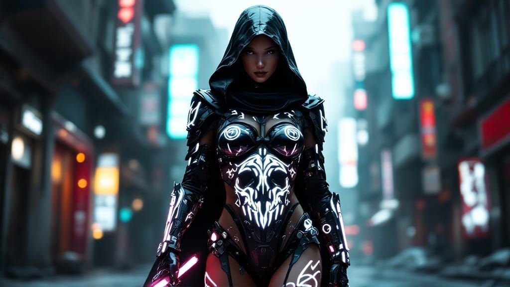 Cyberpunk Warrior in Blended Fantasy Armor