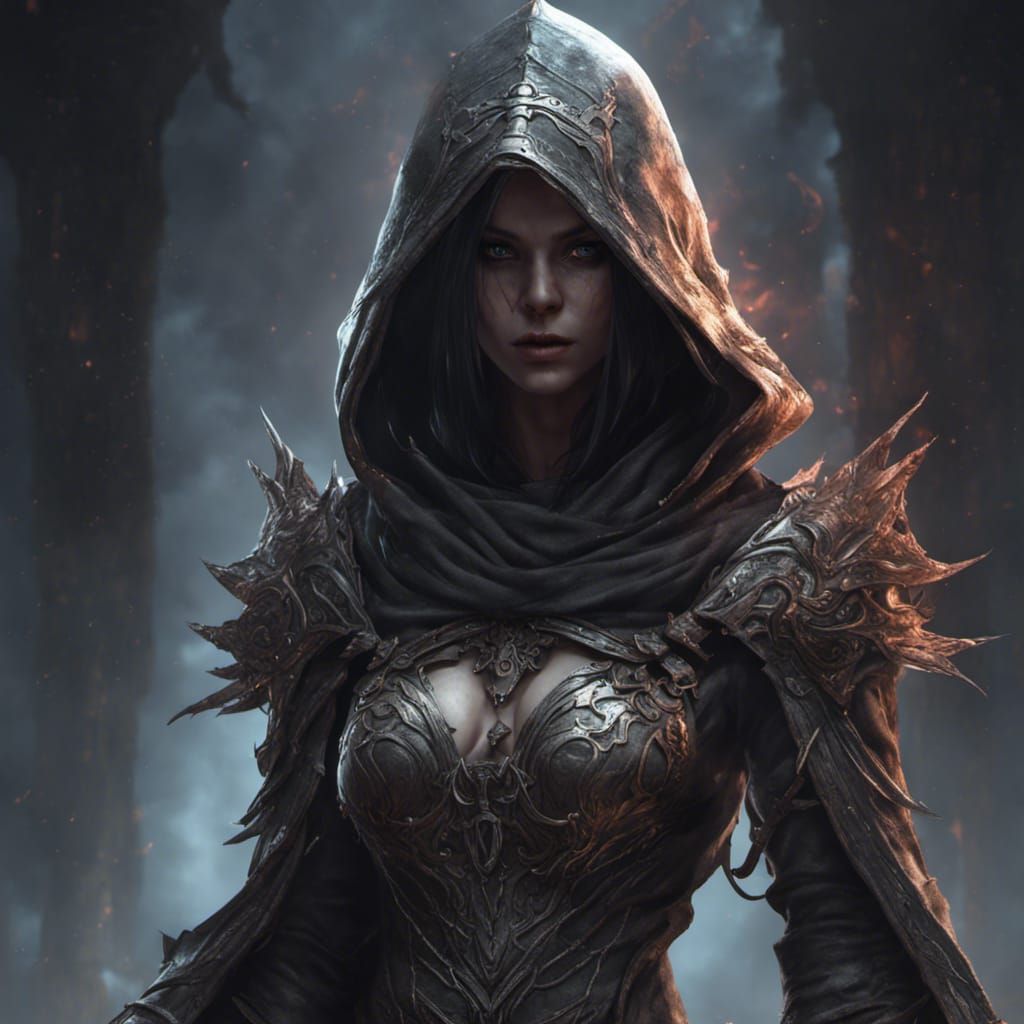 Hooded Necromancer in Dark Fantasy Style