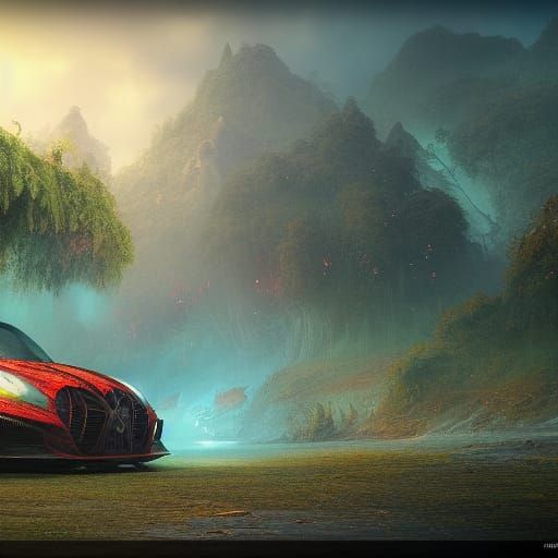 Old Car in Jungle: Detailed Matte Painting