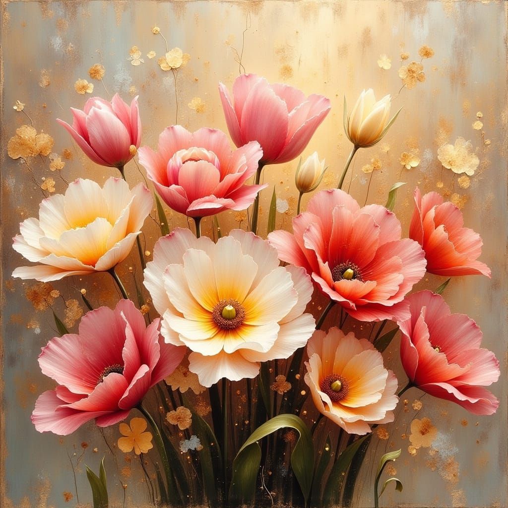 Rose and Tulip Bouquet in Impressionist Style