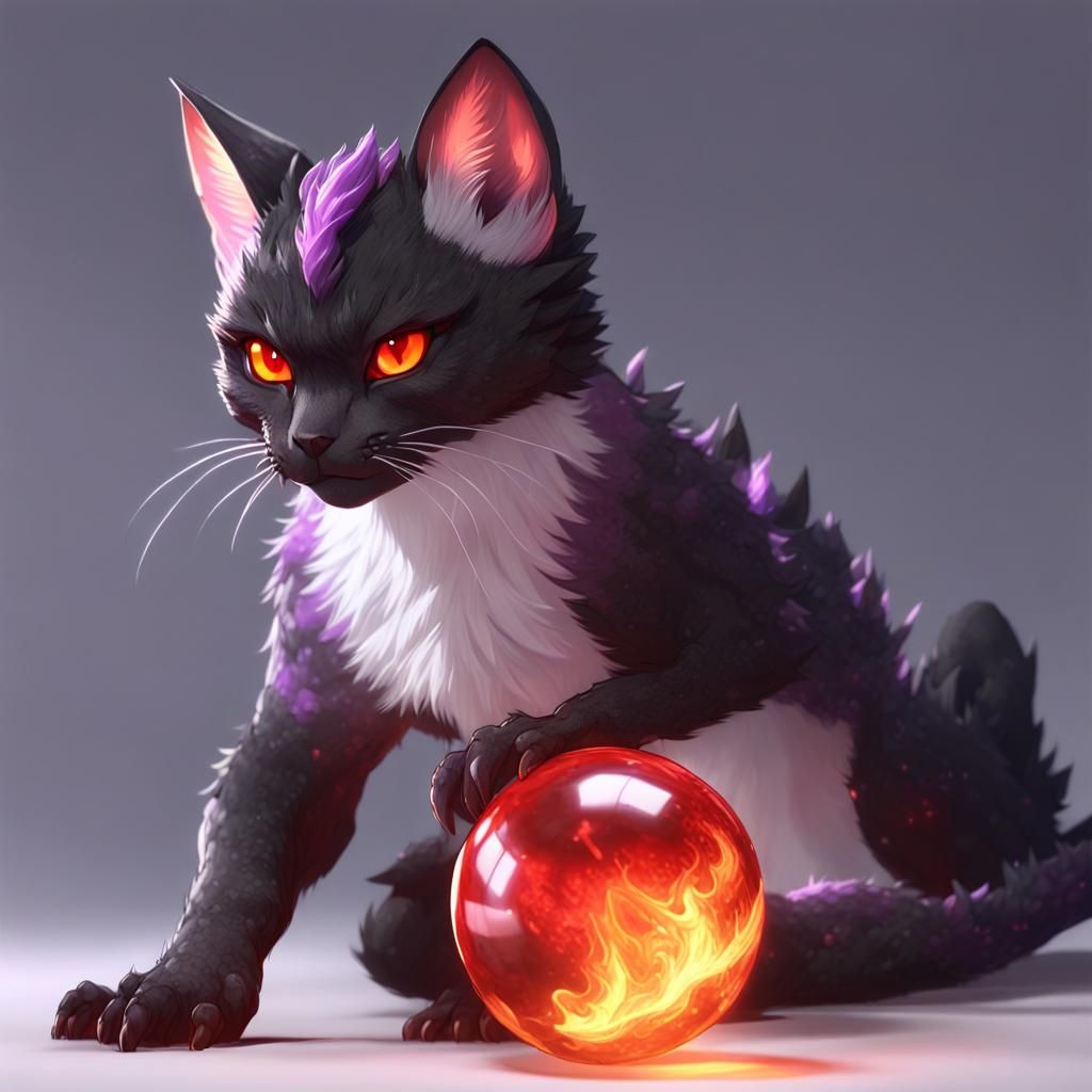 Fiery Dragon Cat in 3D Anime Style