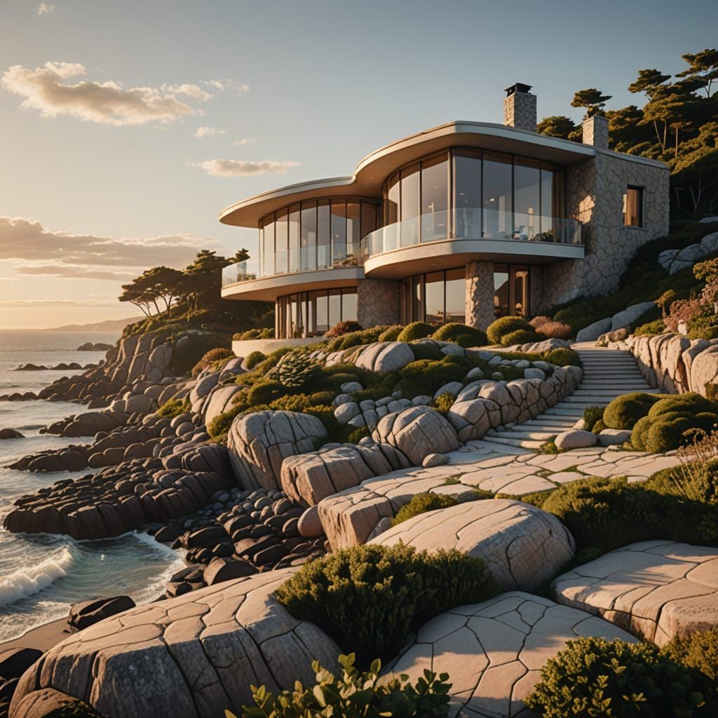 Modern Coastal House on Rocky Coastline