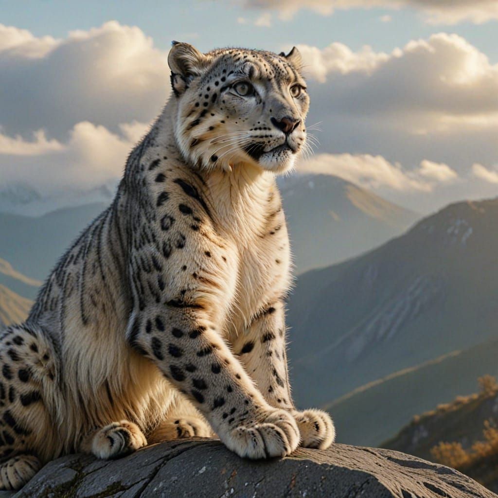 Majestic Snow Leopard on Misty Mountain