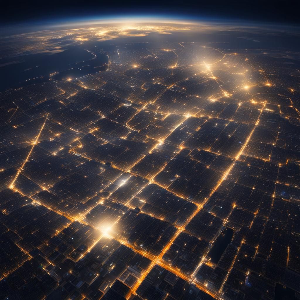 Night Cityscapes from Space with Divine Lighting