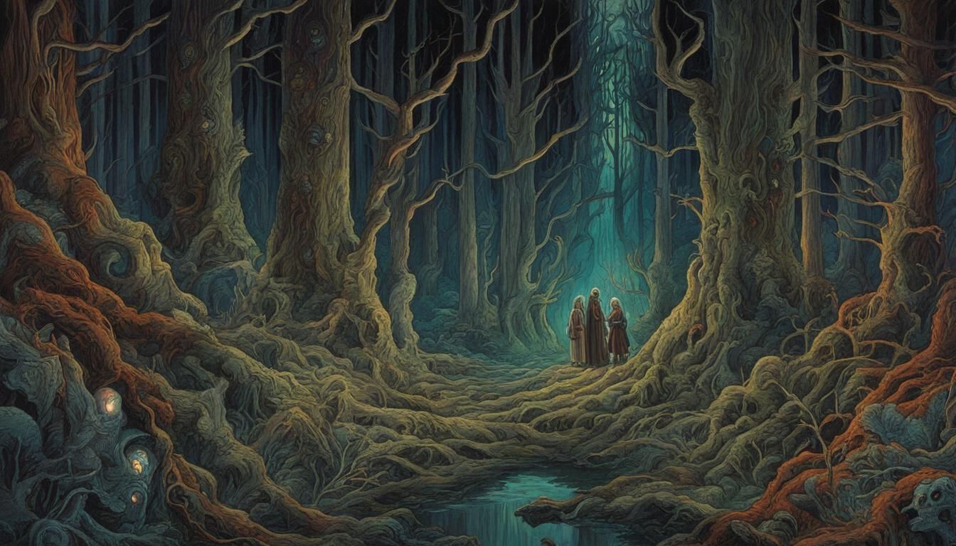 Haunted Forest Denizens in Art Deco Style