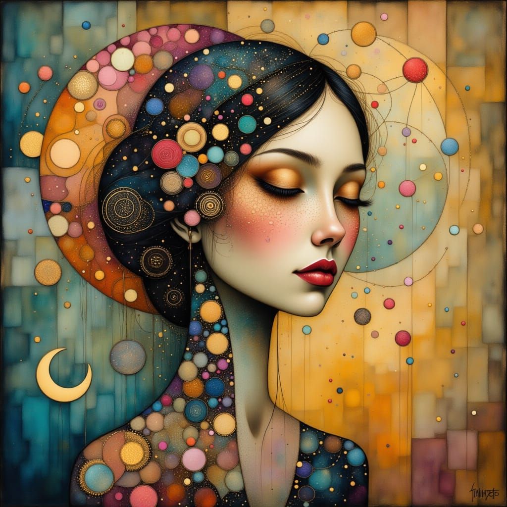 Mystical Woman's Face in Cubist Surrealist Style