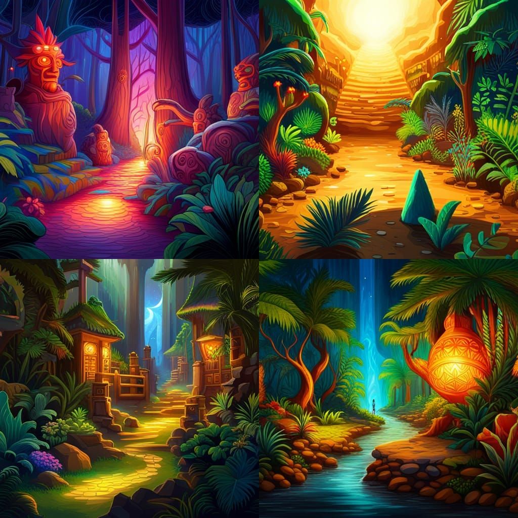 Fantasy Forest Tiki Village Game Level at Night