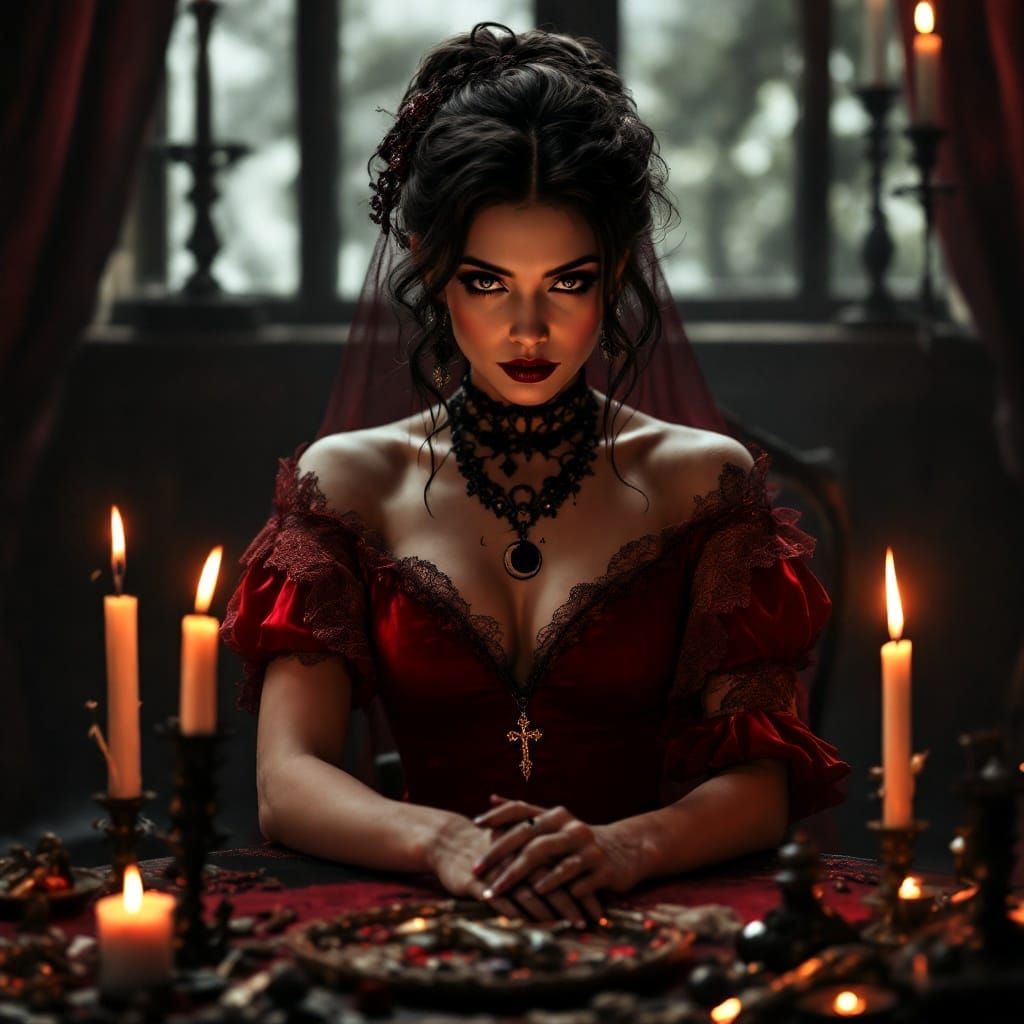 Enigmatic Seer in Victorian Gothic Elegance