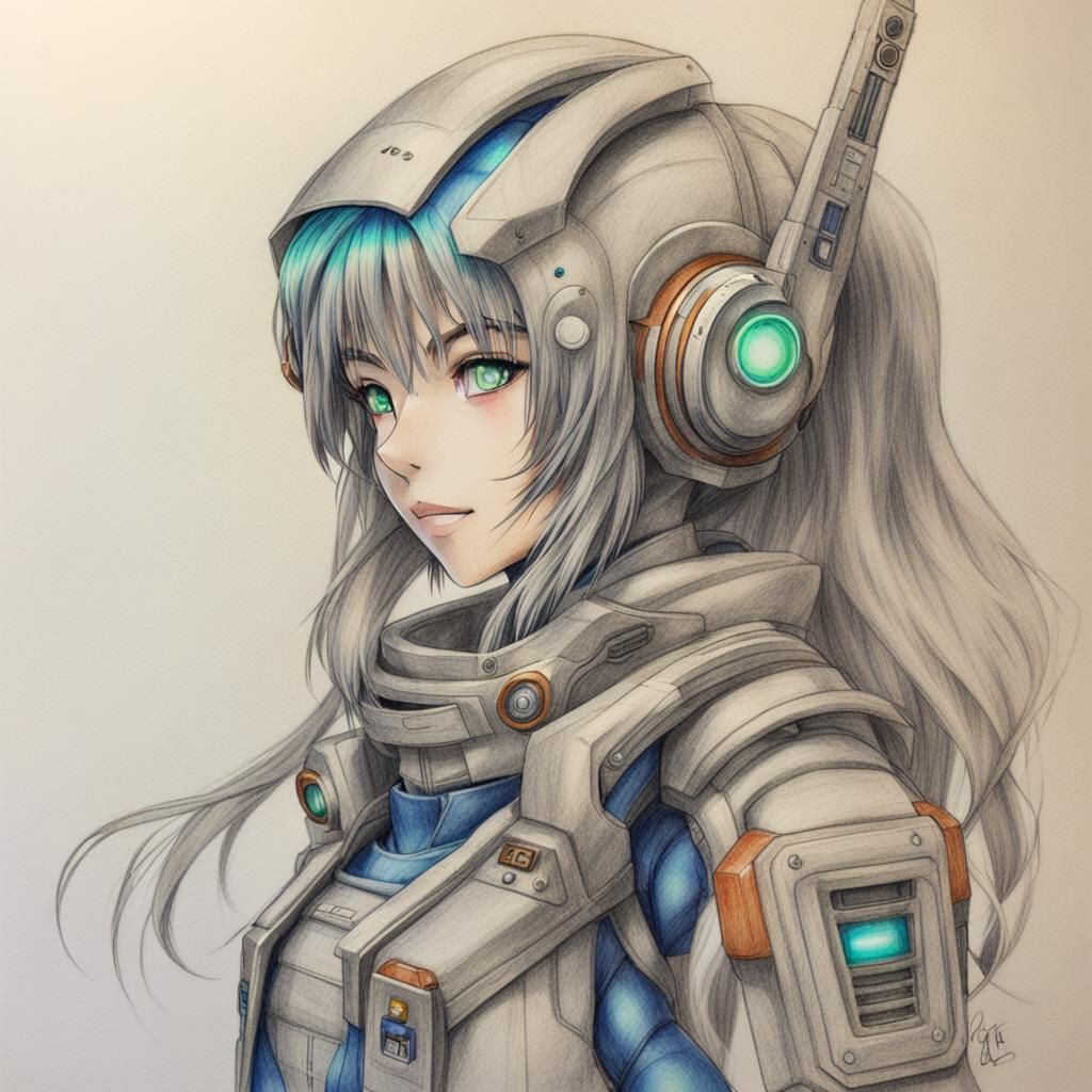 Sci-Fi Anime Girl Pencil Sketch Portrait