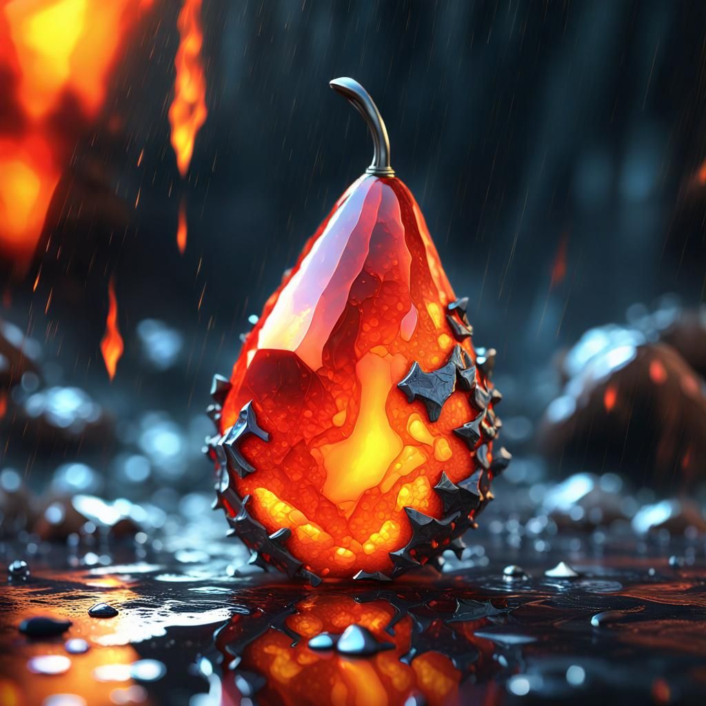 Fire Opal Pear in Cracked Diamond, Macabre Art