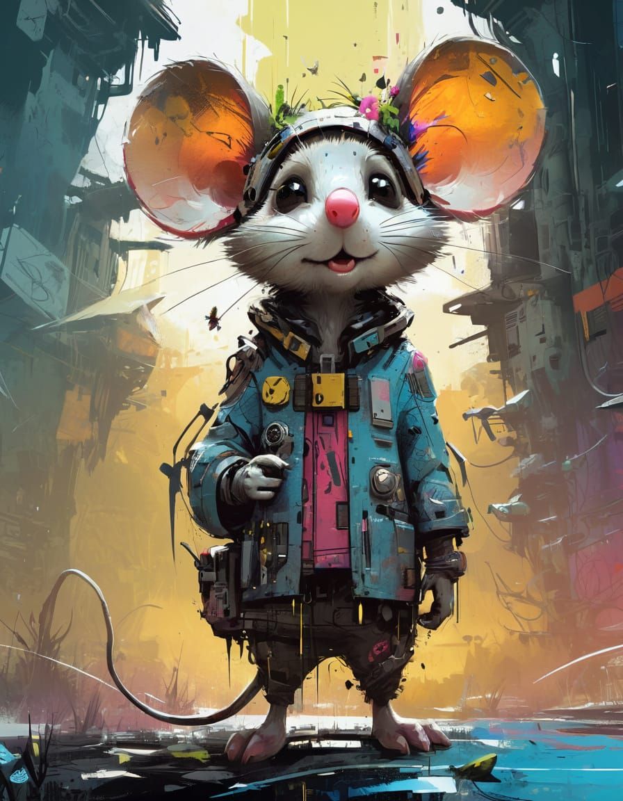 Detailed Shy Mouse Portrait in Sci-Fi Style