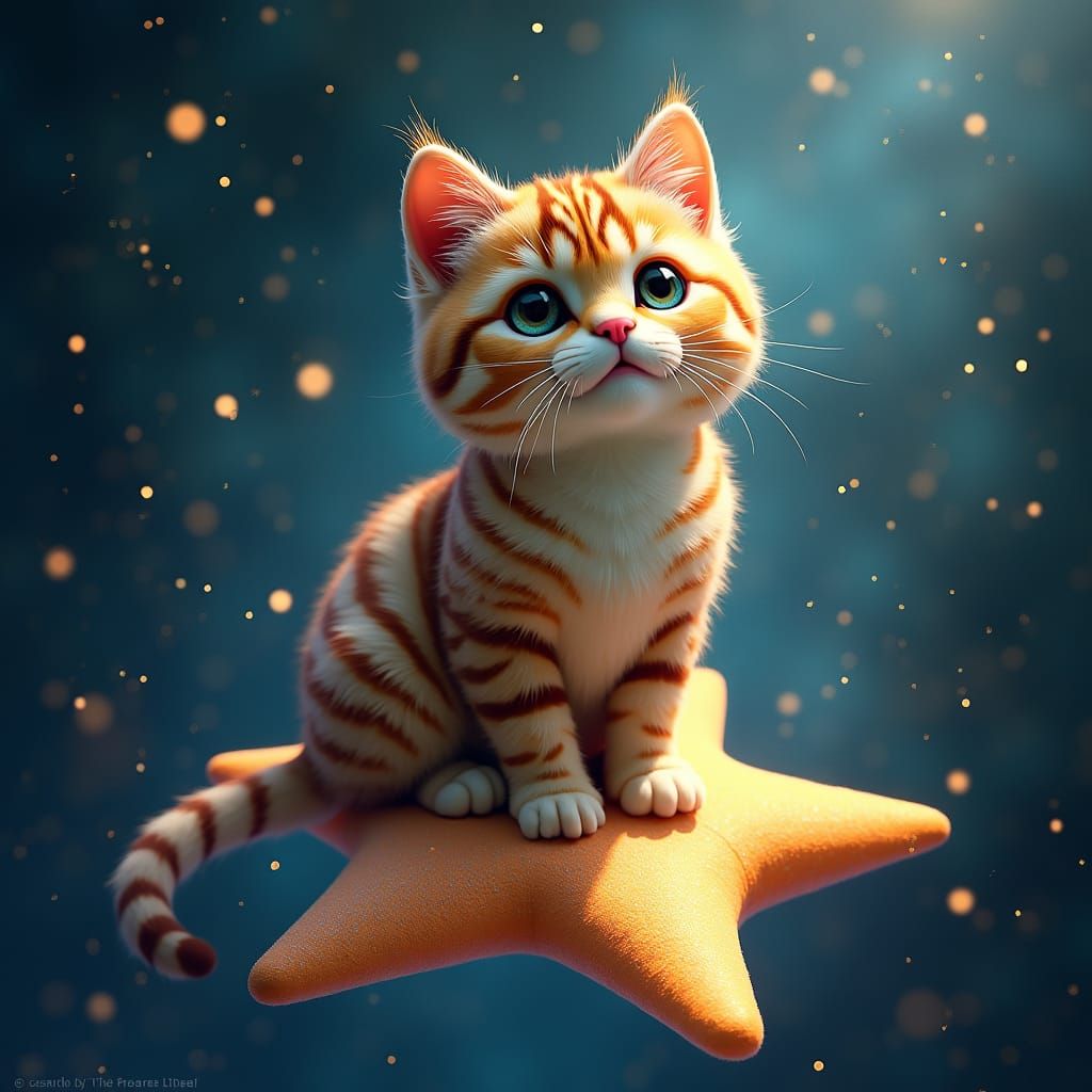 Scottish Fold Cat on a Star in Dreamy Style