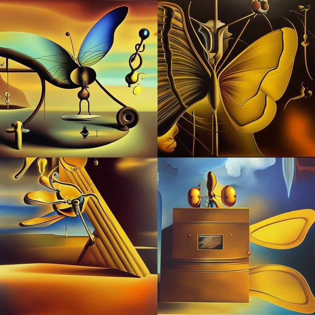 Golden Hi-Tech Butterfly in Surrealist Style