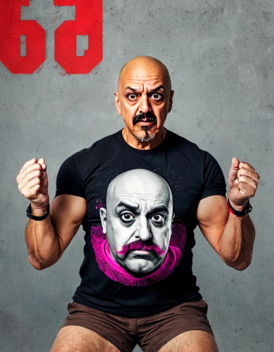 Mature Bald Gym Trainer in Empty Room, Digital Art