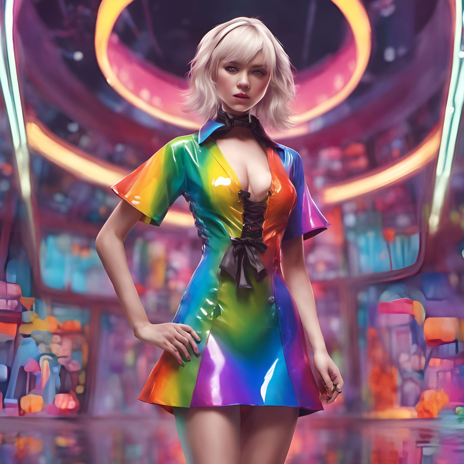 Rainbow Latex Dress in Manhwa Style