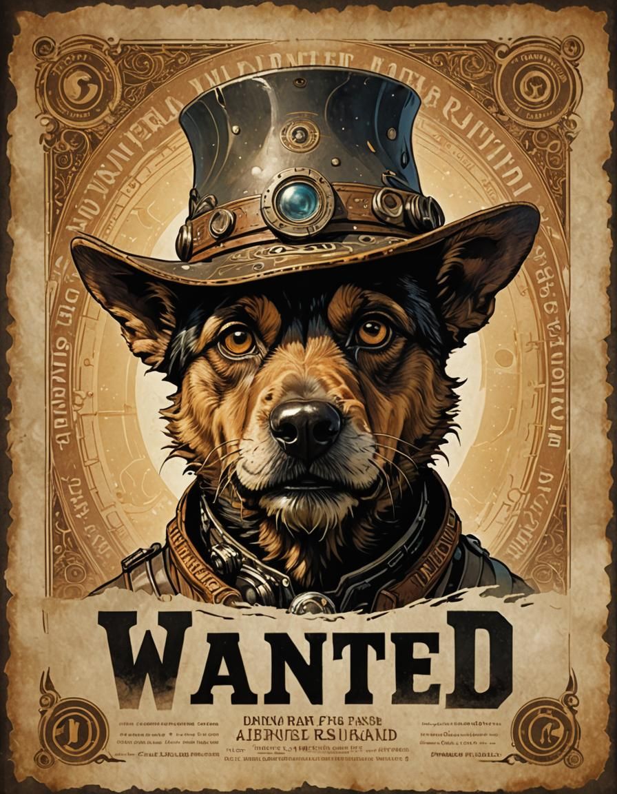 Galactic Wanted Poster of Scarred Alien Dog