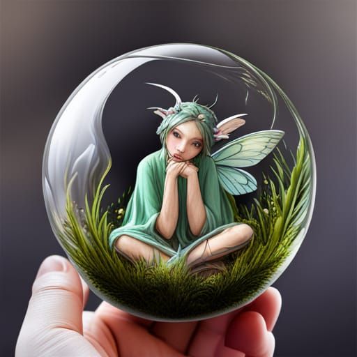 Mystical Fairy in Glass Ball, Fantasy Illustration