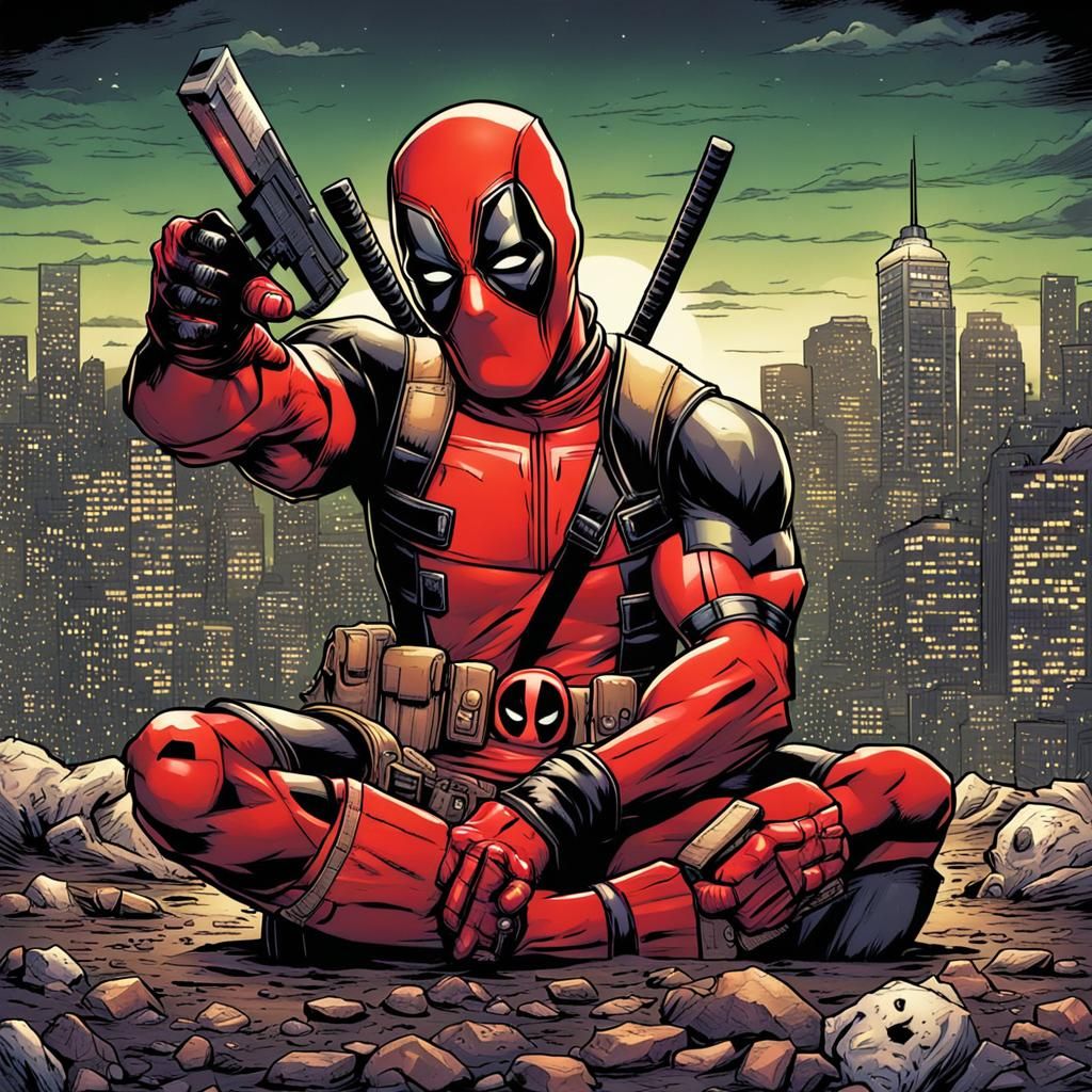 Humorous Deadpool in Comic Book Art Style