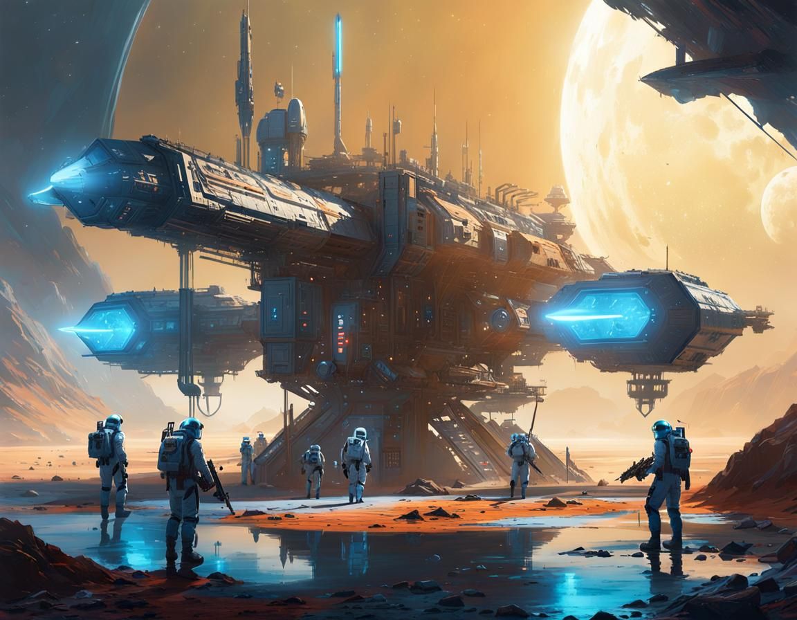 Futuristic Spaceship Refuelling Station in Distant Galaxy