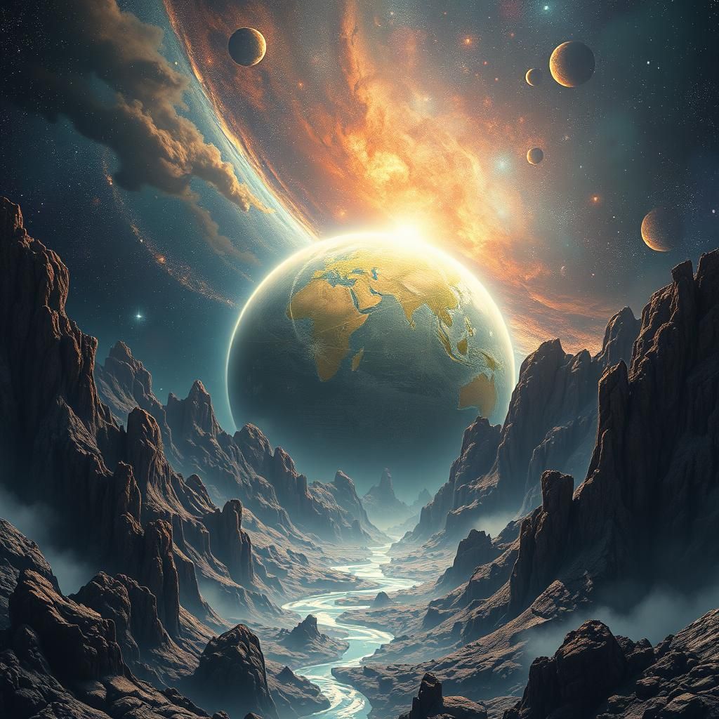 Elegant Copper Galaxy with Intricate Planetary Details