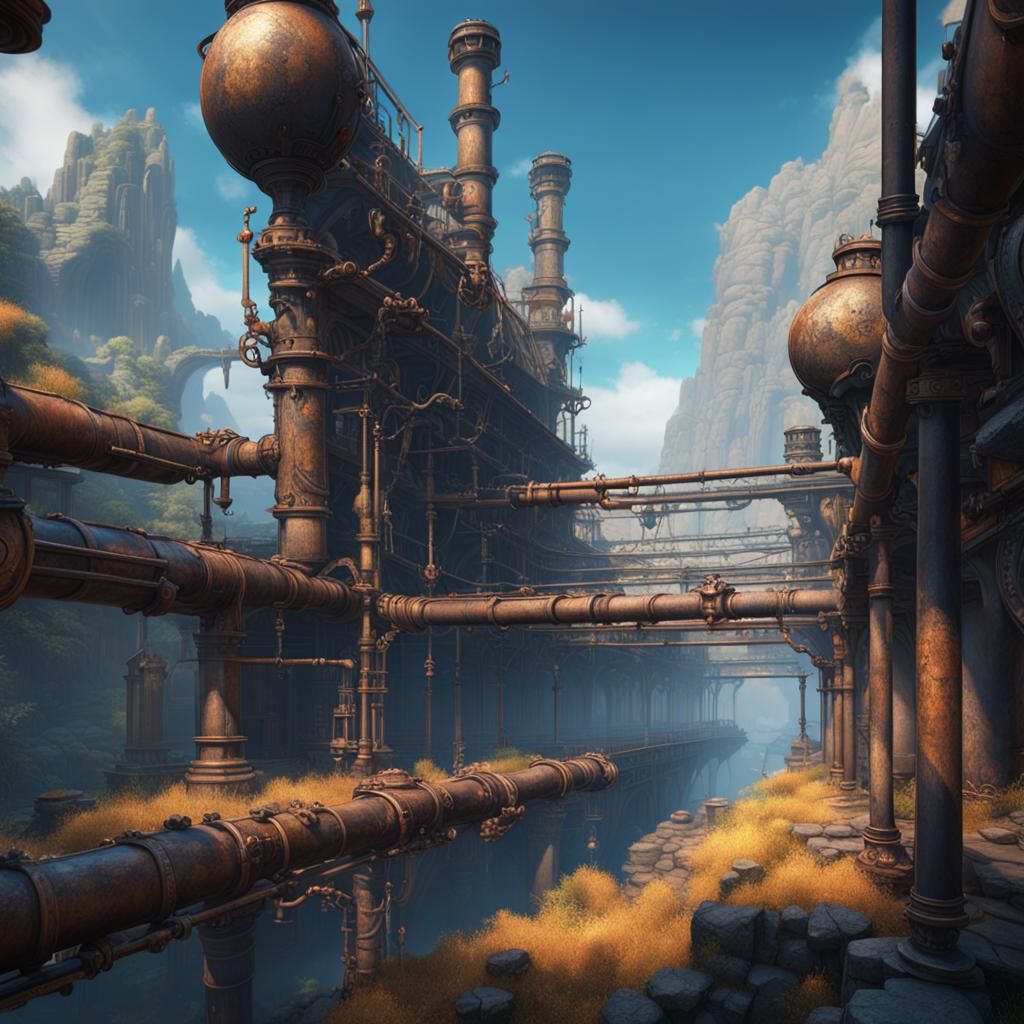 Fantastical Old Pipe: Detailed Matte Painting in Deep Color