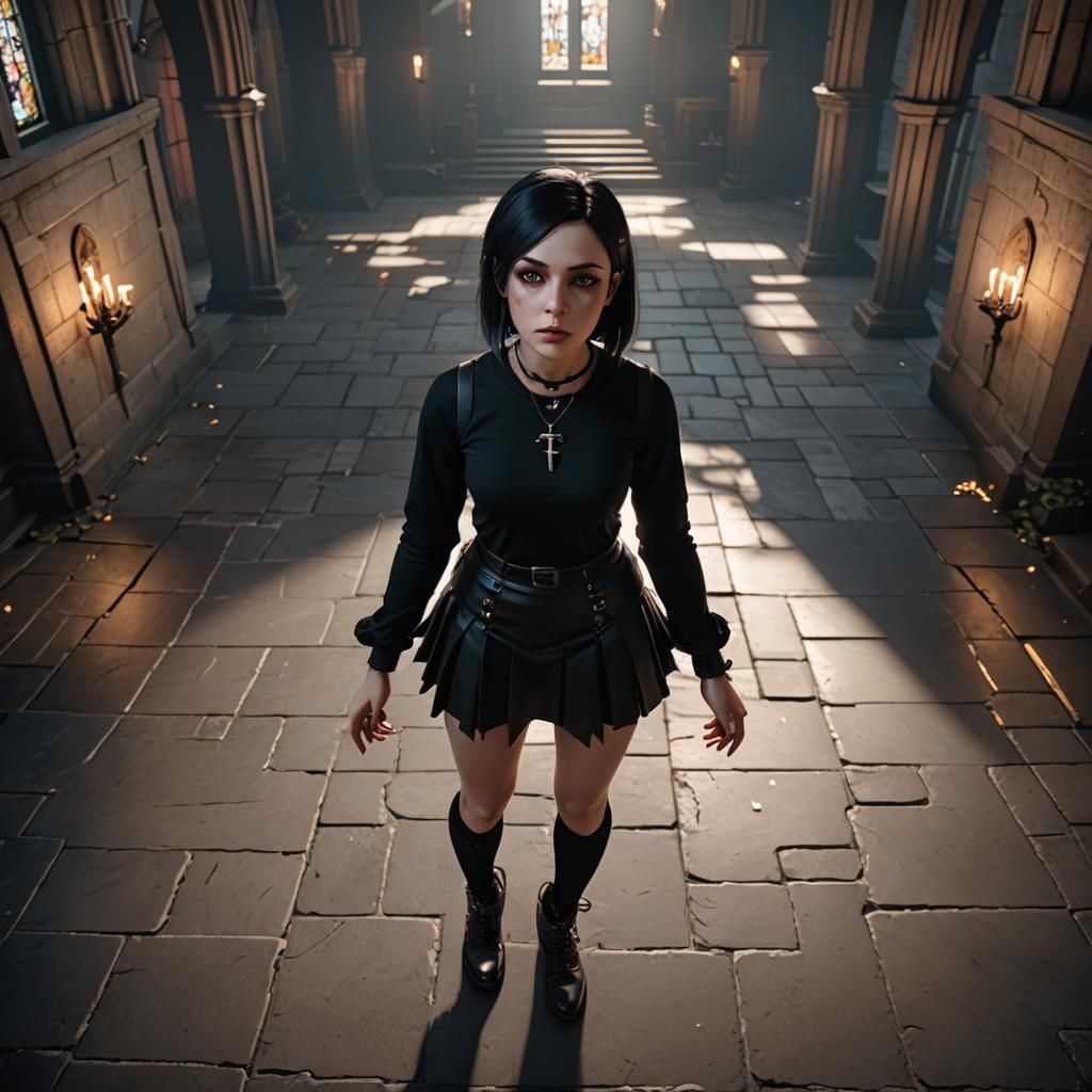 Goth Girl Portrait with Dramatic Lighting in Unreal Engine